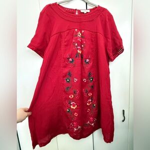 Red Floral Embroidered Dress